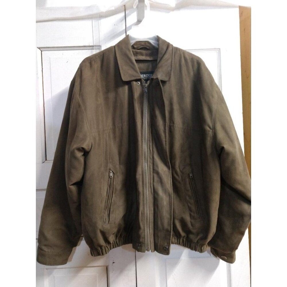 Aberdeen Collection Mens Suede Bomber Jacket Size L Zipper Pockets Brown